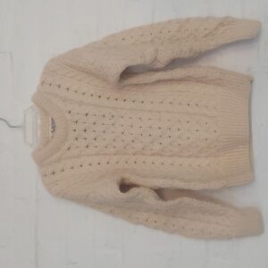 NWT Carraig Don Kids Irish Wool Fisherman Cable Knit Pullover Sweater, Size M4-5